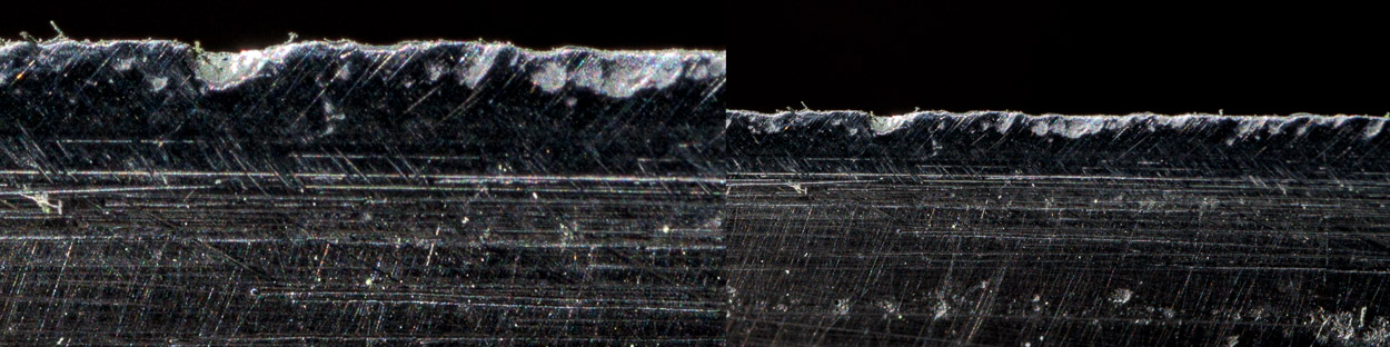 stropping knife on leather strop with fine honing paste