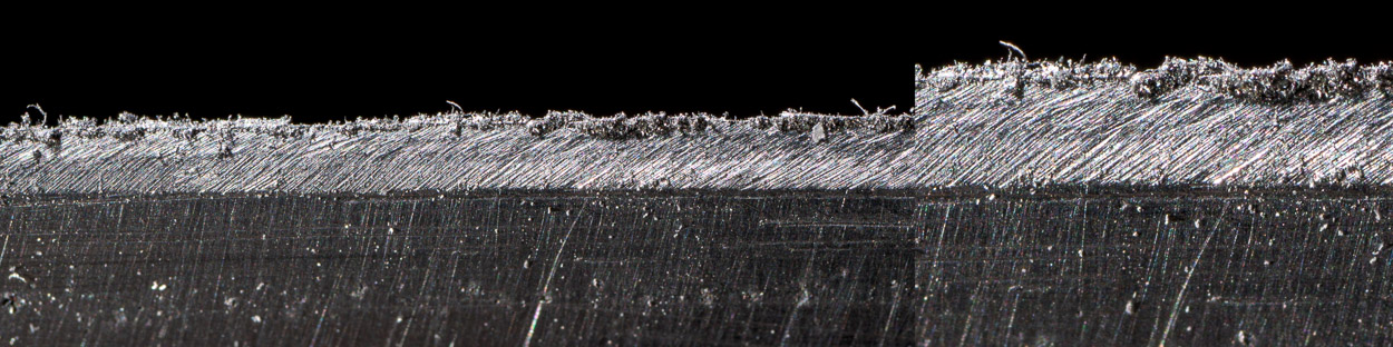 knife burr after wiping with cloth - wire edge remains