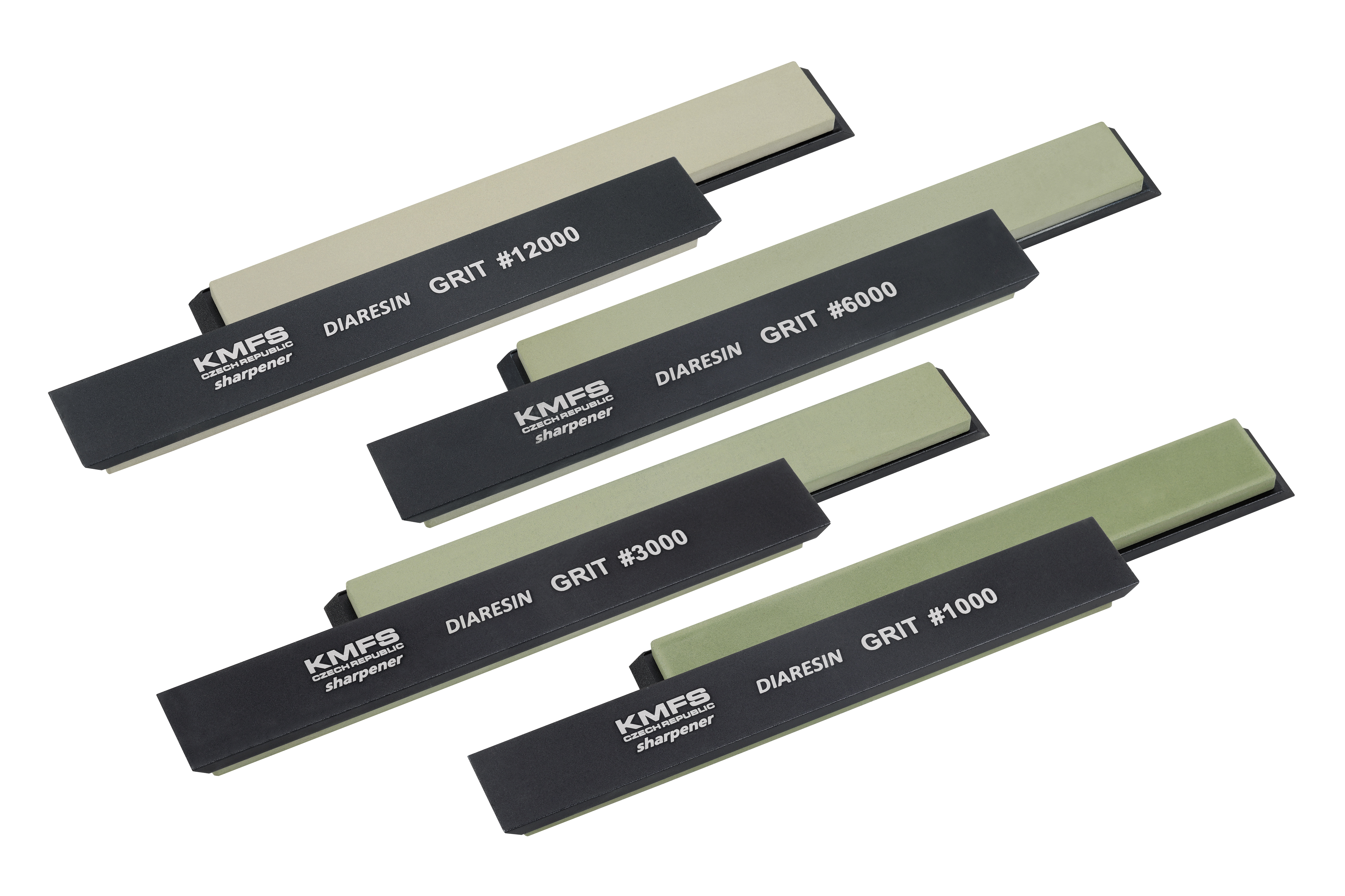 KMFS DiaResin set of 4 diamond resin sharpening stones 1000 3000 6000 12000 grit plastic dovetail base
