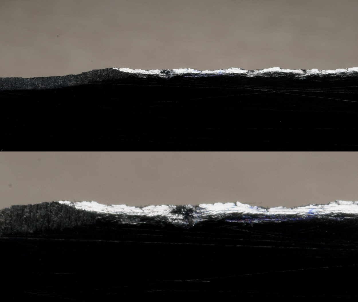 bent chipped knife edge - carbide pull-through sharpener damage