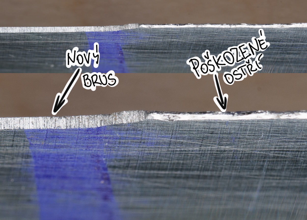 knife edge after sharpening under microscope - fresh cut vs damaged