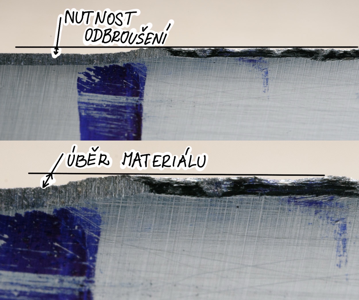 damaged knife edge detail - deeper re-sharpening required