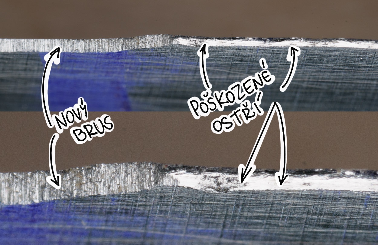 knife edge before and after sharpening comparison - microscope